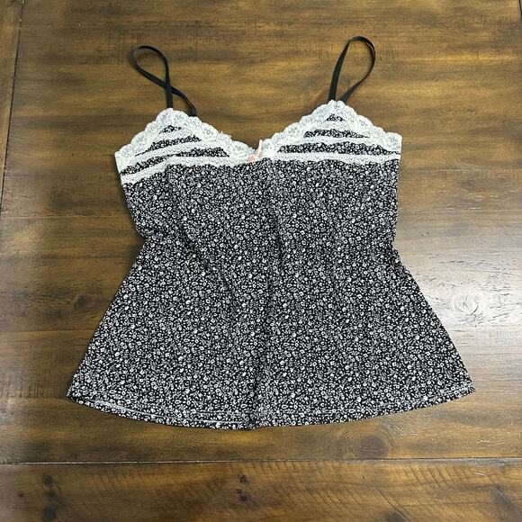 Marilyn Monroe Tops - Marilyn Monroe XL Black Floral Lace Trim Babydoll Cami Y2K Coquette Top